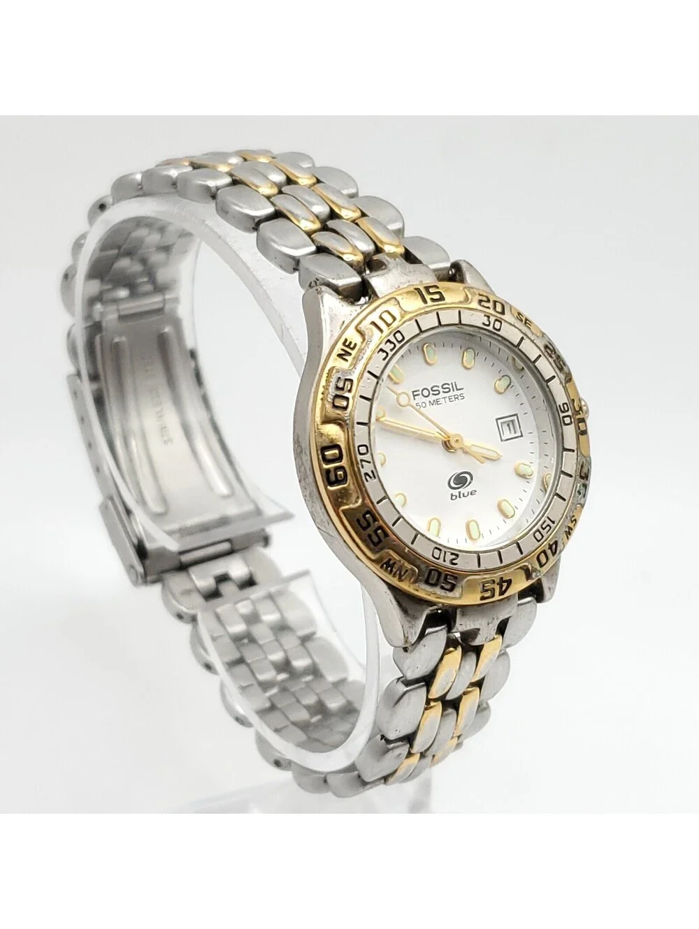 Fossil Blue Watch Women 28mm New Battery  Rotating Bezel Luminous hands